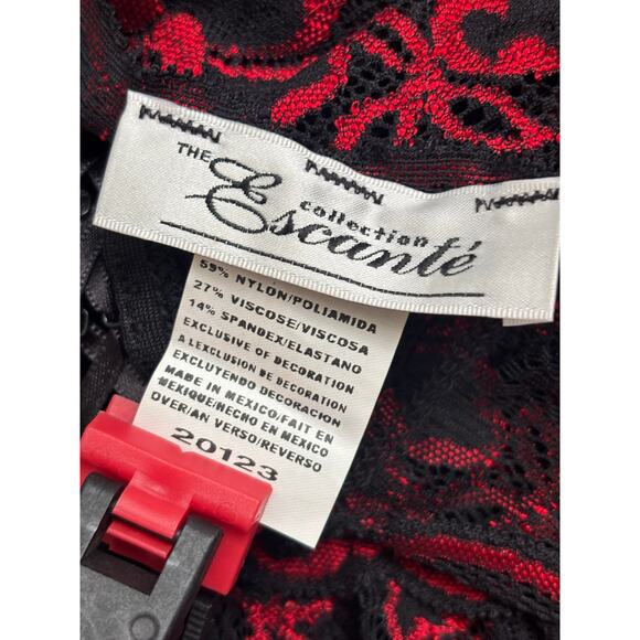 Vintage Escante Goth Slip Dress Medium Black Red Sheer Lace Dark Romantic Scene - Picture 10 of 12